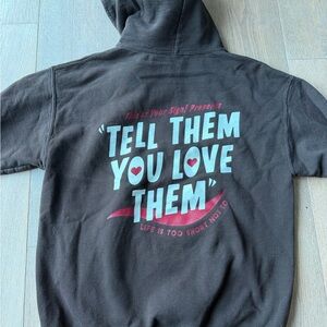 Graphic 'Tell Them You Love Them' Hoodie - Black with Teal & Pink Print